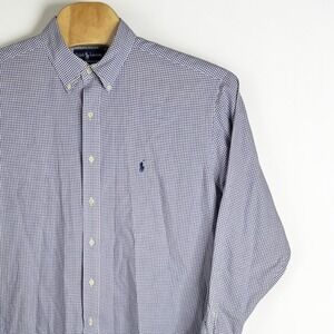 Ralph Lauren Yarmouth Mens 17.5 34/35 Purple White Check Cotton Button Down